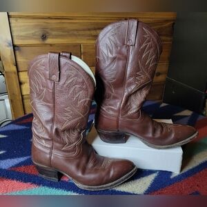 Vintage Dan Post Cowboy Western Boots Mens 10.5 D Brown Leather Pointed Toe